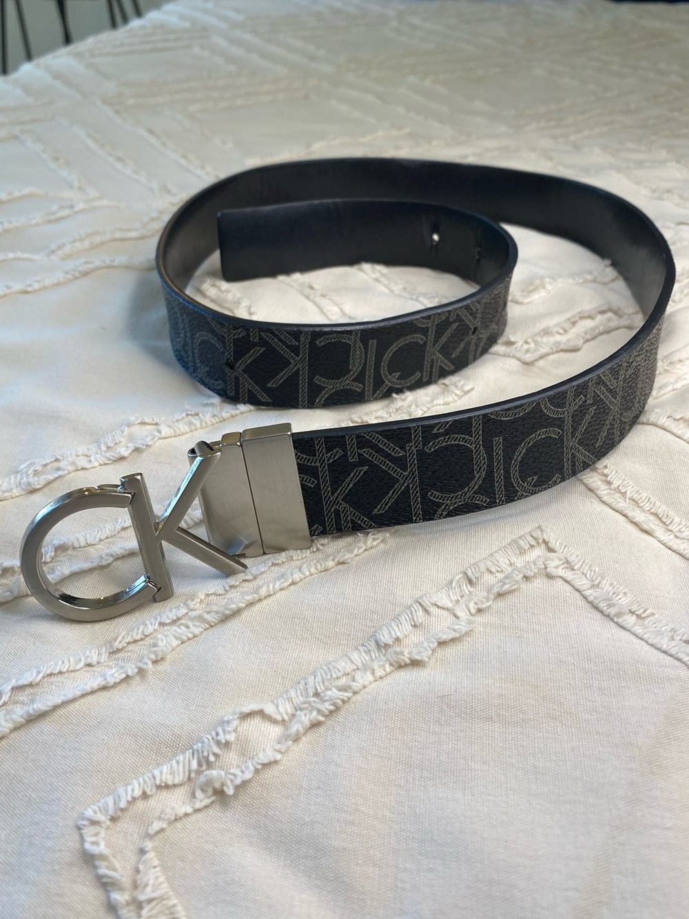 Calvin Klein Black Logo Reversible Belt with Silver CK Buckle - Unisex